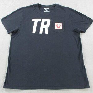 True Religion T Shirt Adult 3XL XXXL Black Pocket Graphic Print Crewneck Cotton